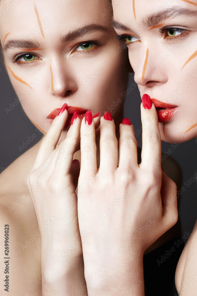 Beautiful Girl in Paint looking in the mirror Beautiful Girl in Paint looking in the mirror