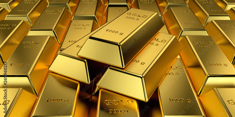 Gold bars for website banner. 3D rendering. Gold bars for website banner. 3D rendering.
