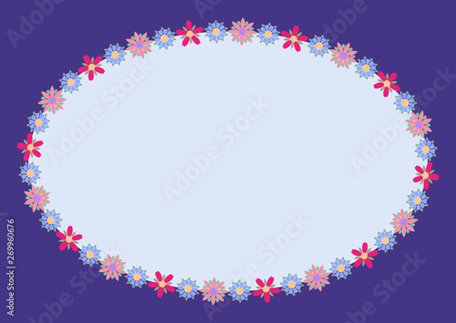Modern oval floral frame with colorful beautiful flowers