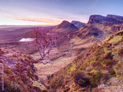 Landscape view of Quiraing mountains on Isle of Skye, Scottland.