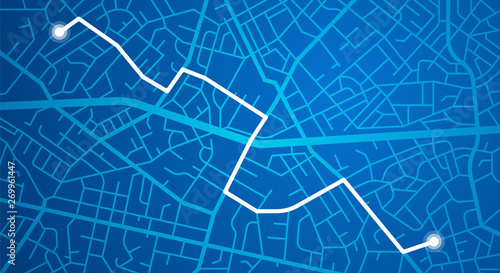 City map navigation. GPS navigator. Distance. Point marker icon. Top view, view from above. Abstract background. Cute simple design. Flat style vector illustration.