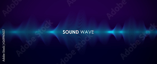 Sound wave. Digital music equalizer. Beautiful abstract minimal background. Simple modern style. Blue neon color. Pulse line. Volume. Flat style vector illustration.
