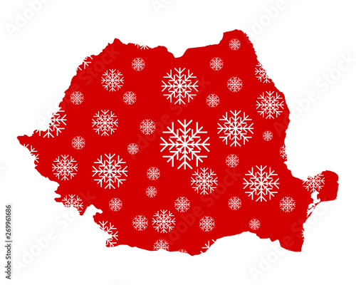 Karte von Rumänien mit Schneeflocken