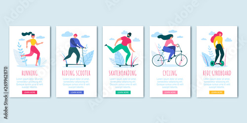 Man Woman Cycling Skateboading Run Ride Scooter