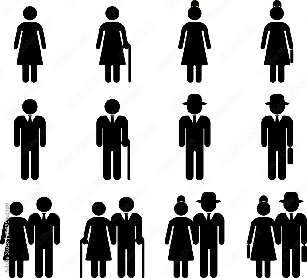 Young and elderly people on white background. Young and senior couple. Vector illustration Young and elderly people on white background. Young and senior couple. Vector illustration