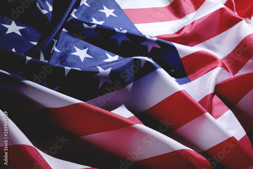Fototapeta Naklejka Na Ścianę i Meble -  Background of wave flag of the United States of America. Symbol of freedom and independence.