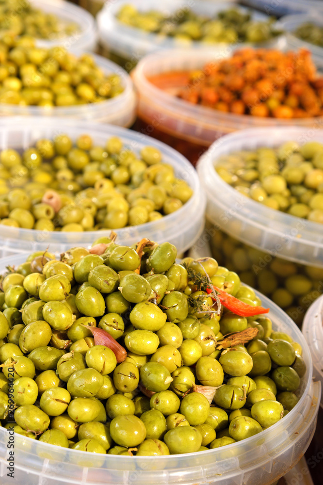 Various olives at local market in southern Spain