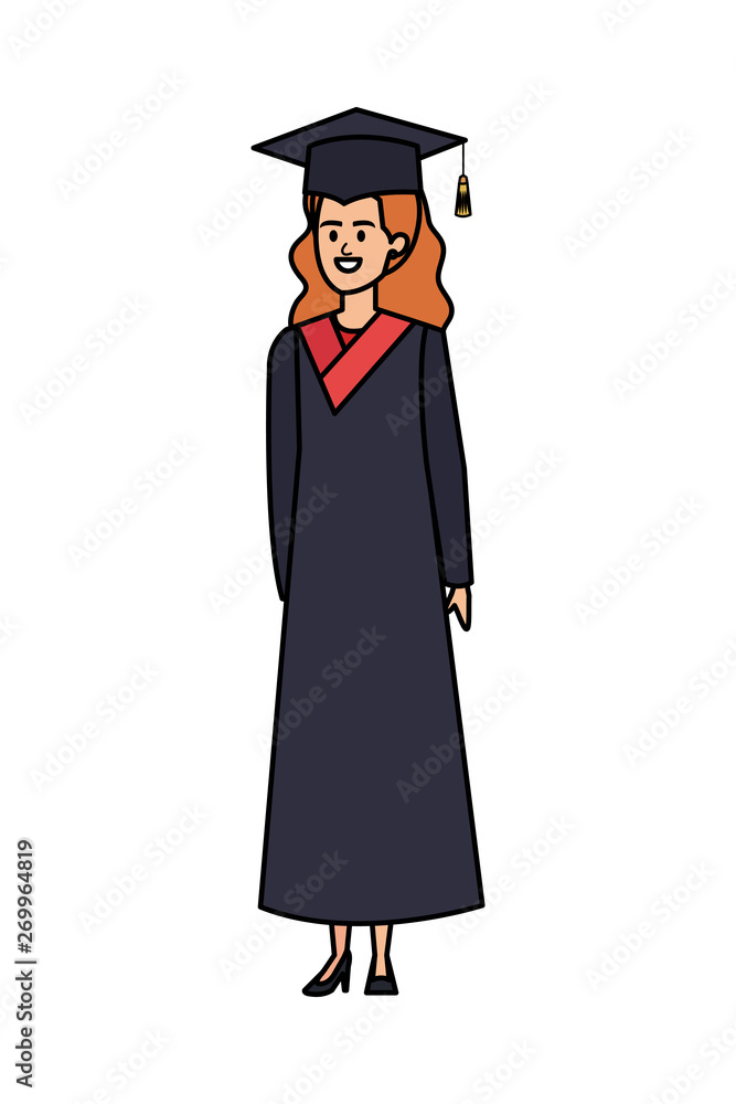 young woman student graduated character young woman student graduated character