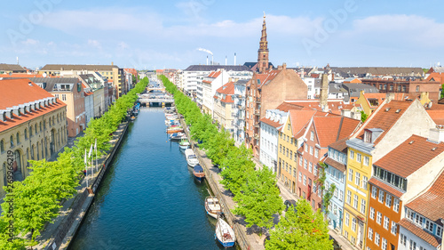 Canvas Print Beautiful aerial view of Copenhagen skyline from above, Nyhavn historical pier p