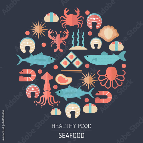 Fish and seafood flat icon