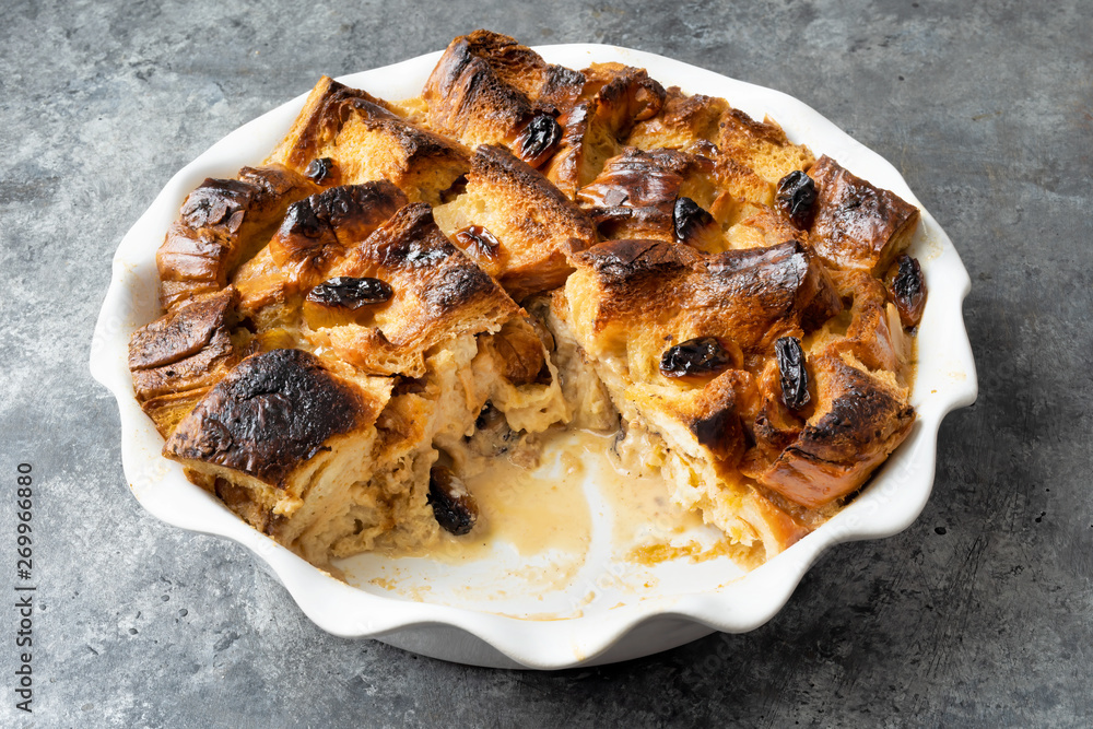 rustic golden english bread and butter pudding