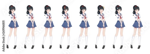 Anime manga schoolgirl in sailor suit, blue skirt