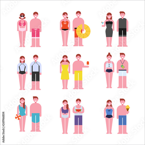 Swimsuit fashion style model characters. flat design style minimal vector illustration