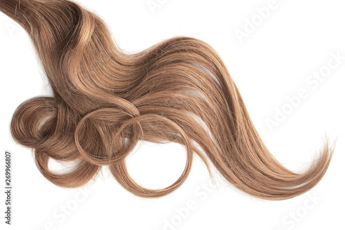 Curly brown hair isolated on white background. Circle shaped