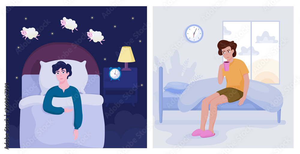 Man suffering from the insomnia. Guy with no sleep Man suffering from the insomnia. Guy with no sleep