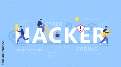 Hacker concept. Thiefs attack computer, steal personal data