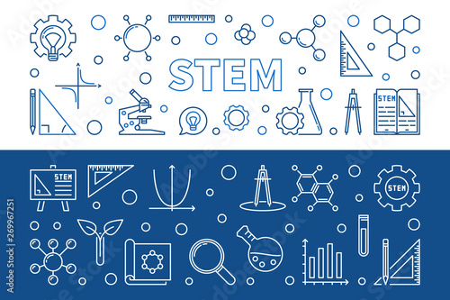 Set of 2 STEM vector concept outline horizontal banners