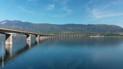 Wallpaper Mural Techniti Limni Polifitou- Bridge over Polifitou Lake in Greece. Aerial- flying low. Torontodigital.ca