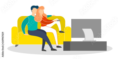 Family couple sitting at home on couch