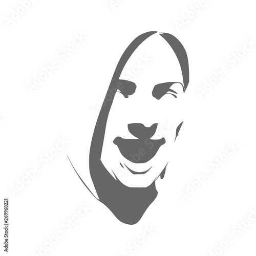 Face front view. Elegant silhouette of a female head. Surprised beautiful woman with open mouth.