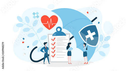 Health insurance concept. Big clipboard with document