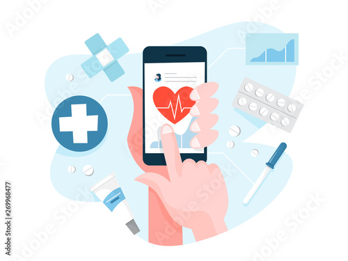 Hand holding digital device and check health