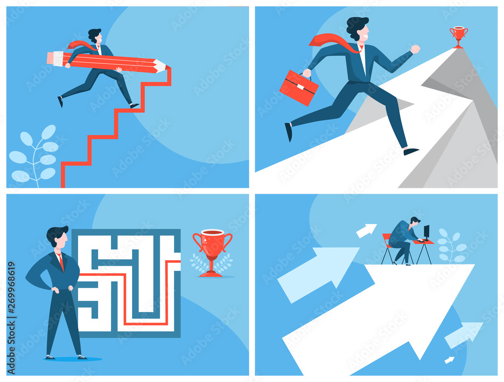 Obraz premium Businessman in the suit going towards success web banner