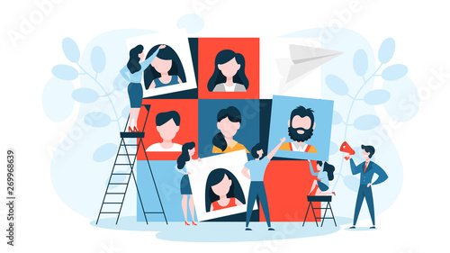 Team building concept. Group of people gather and work