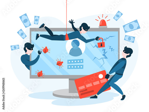 Hacker concept. Thiefs attack computer, steal personal data