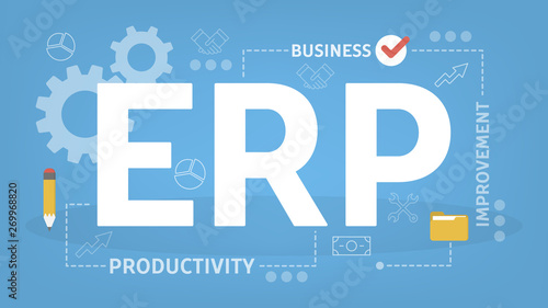 ERP or enterprise resource planning concept. Idea of production