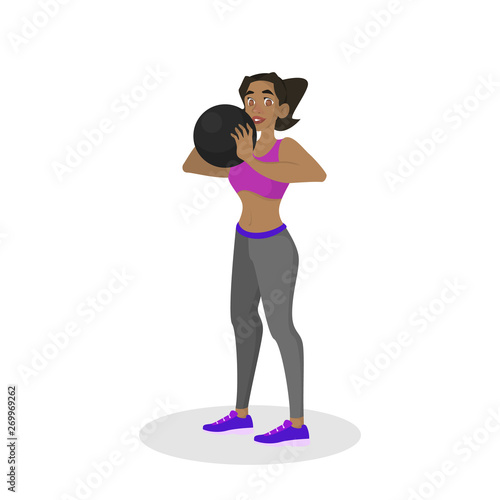 Woman doing workout with a weight. Doing sport exercises