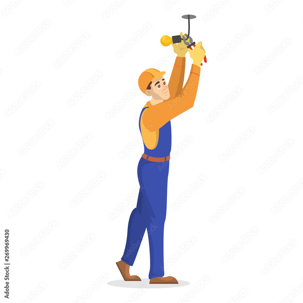 Electricity works. Professional worker in the uniform Electricity works. Professional worker in the uniform