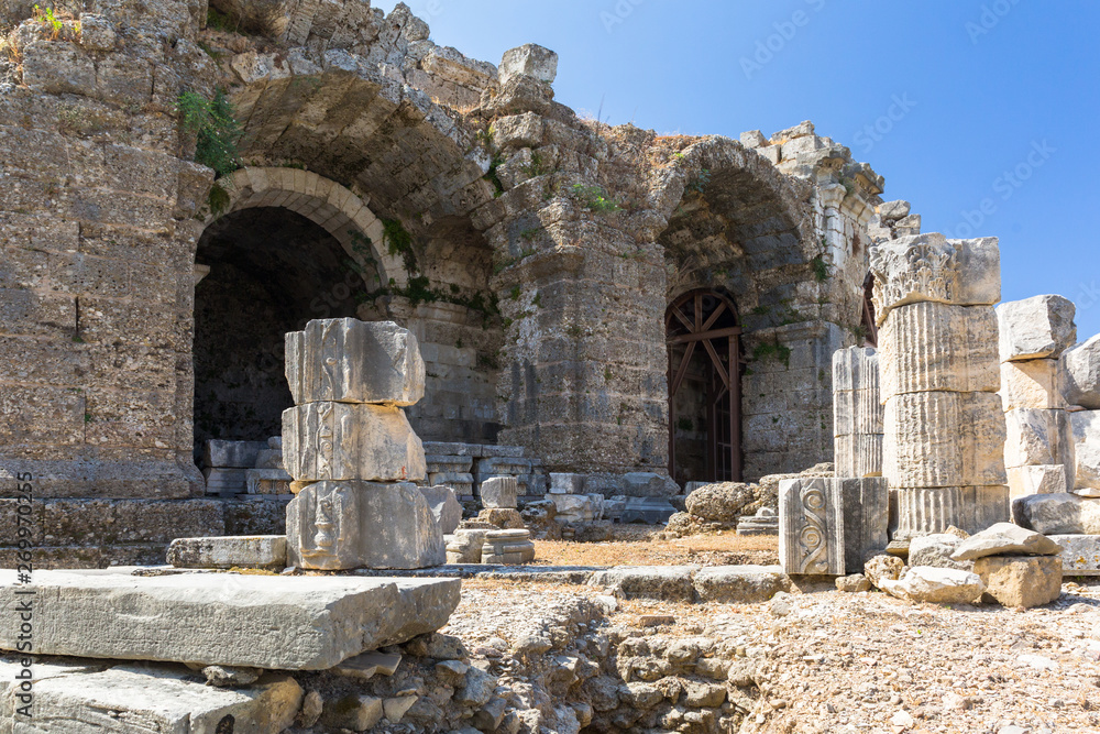 Architecture of the ancient Roman theatre in Side, Turkey