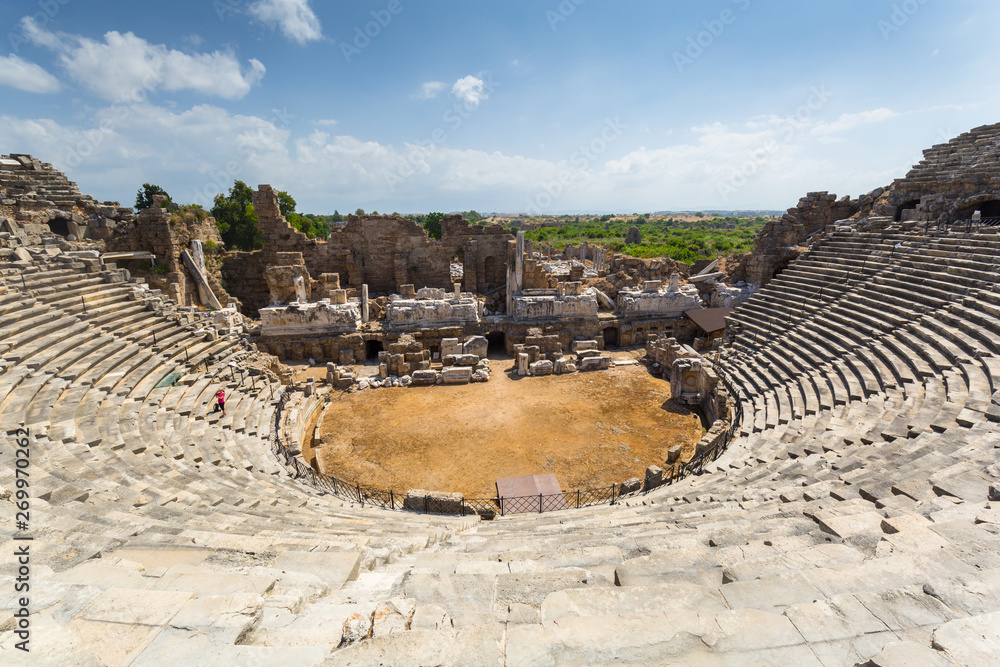 Architecture of the ancient Roman theatre in Side, Turkey