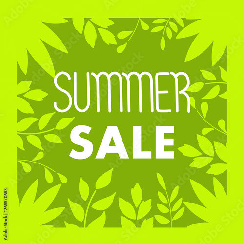 Summer SALE. Frame with leaves. Vector