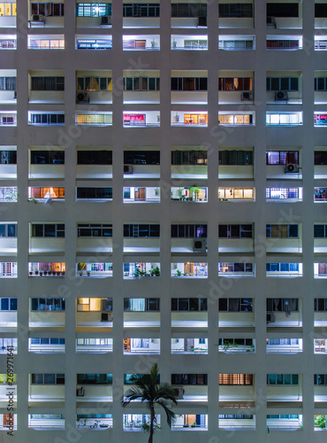Photography residential building window night colorful light facade