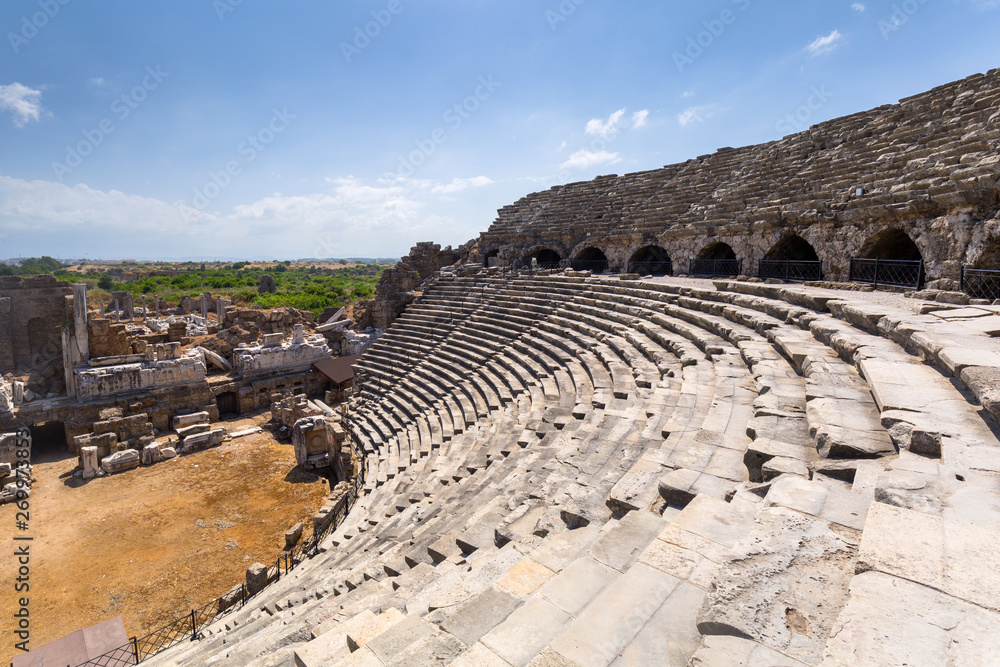 Architecture of the ancient Roman theatre in Side, Turkey