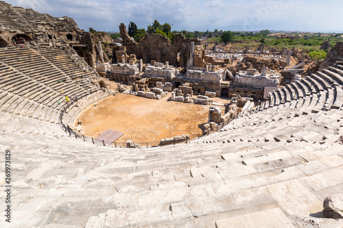 Architecture of the ancient Roman theatre in Side, Turkey photo