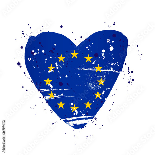 Flag of Europe in the form of a big heart. 12 golden stars.