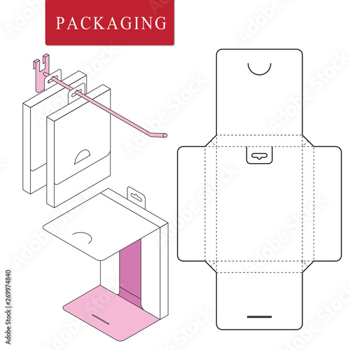 Packaging for hang with hook.Vector Illustration of packaging.Isolated White Retail Mock up.