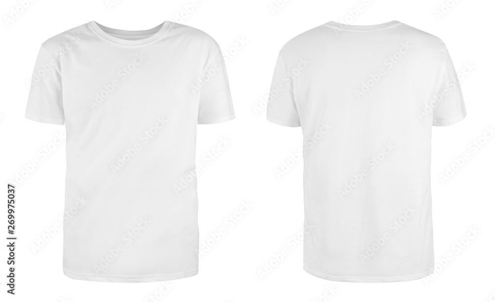 Men's white blank T-shirt template,from two sides, natural shape on ...