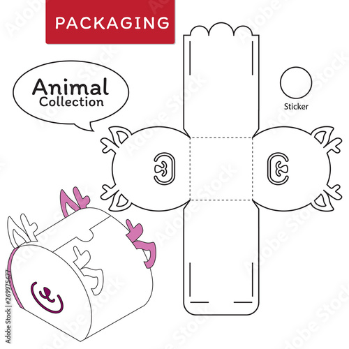 Animal collection vector Illustration of Box.Package Template. Isolated White Retail Mock up.