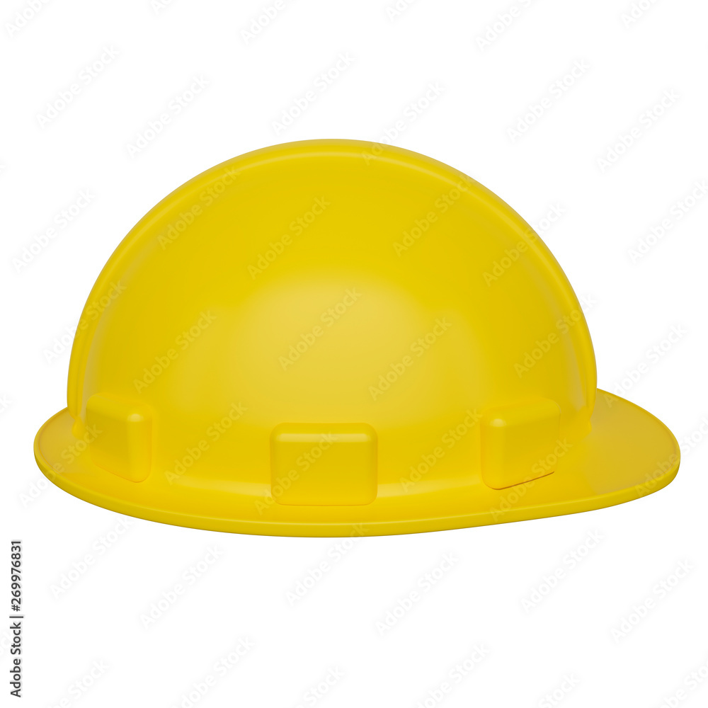 Yellow safety helmet isolated on white background. Side view. 3d rendering Yellow safety helmet isolated on white background. Side view. 3d rendering