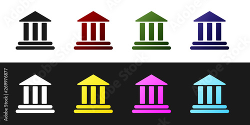 Set Bank building icon isolated on black and white background. Vector Illustration