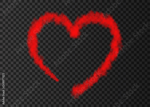 Red smoke  plane  heart trail isolated on transparent background.