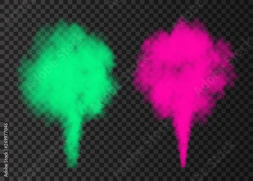 Green, pink  smoke explosion special effect  isolated on transparent background.