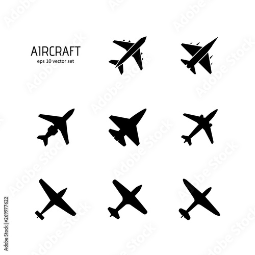Aircraft - vector icon set on white background.
