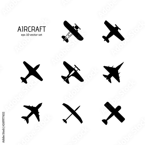 Aircraft - vector icon set on white background.