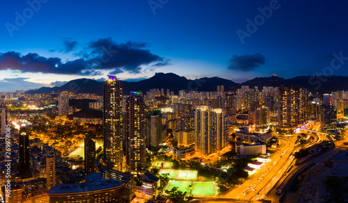  Top view of Hong Kong city at night