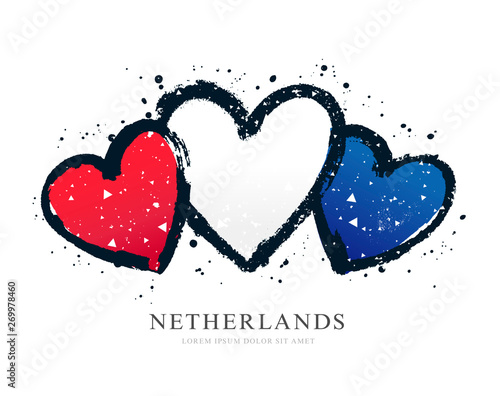 Flag of the Netherlands in the form of three hearts. Vector illustration